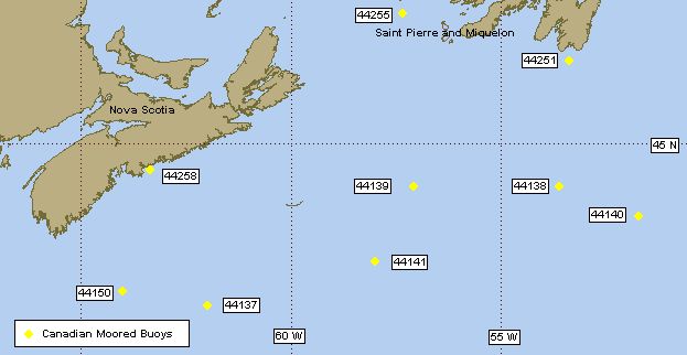 Mesomap of nearby weather buoys