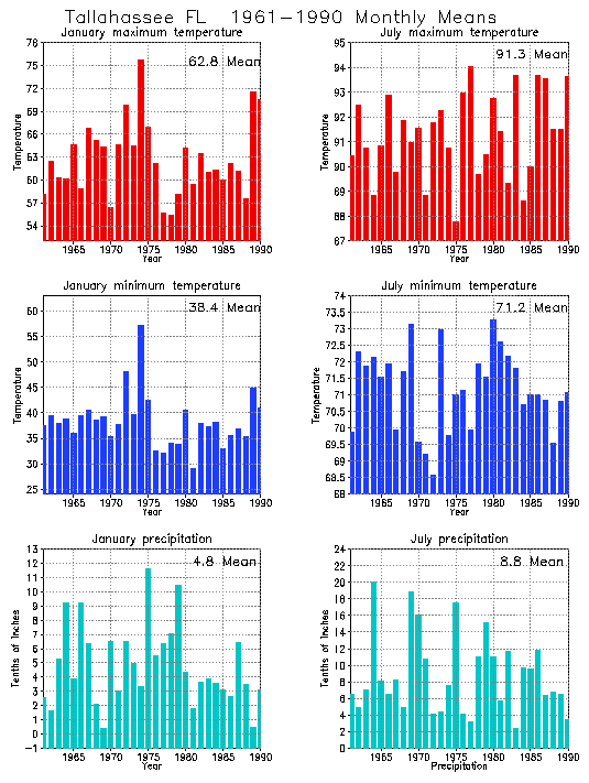 Tallahassee, Florida Average Monthly Temperature Graph