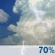 Friday: Showers and thunderstorms likely, mainly after 1pm. Partly sunny, with a high near 85. Calm wind becoming west around 5 mph in the afternoon. Chance of precipitation is 70%. Friday: Showers and thunderstorms likely, mainly after 1pm. Partly sunny, with a high near 85. Calm wind becoming west around 5 mph in the afternoon. Chance of precipitation is 70%.