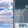 Today: A 50 percent chance of showers and thunderstorms after noon.  Mostly cloudy, with a high near 62. Light south southwest wind becoming west 5 to 9 mph in the afternoon. 